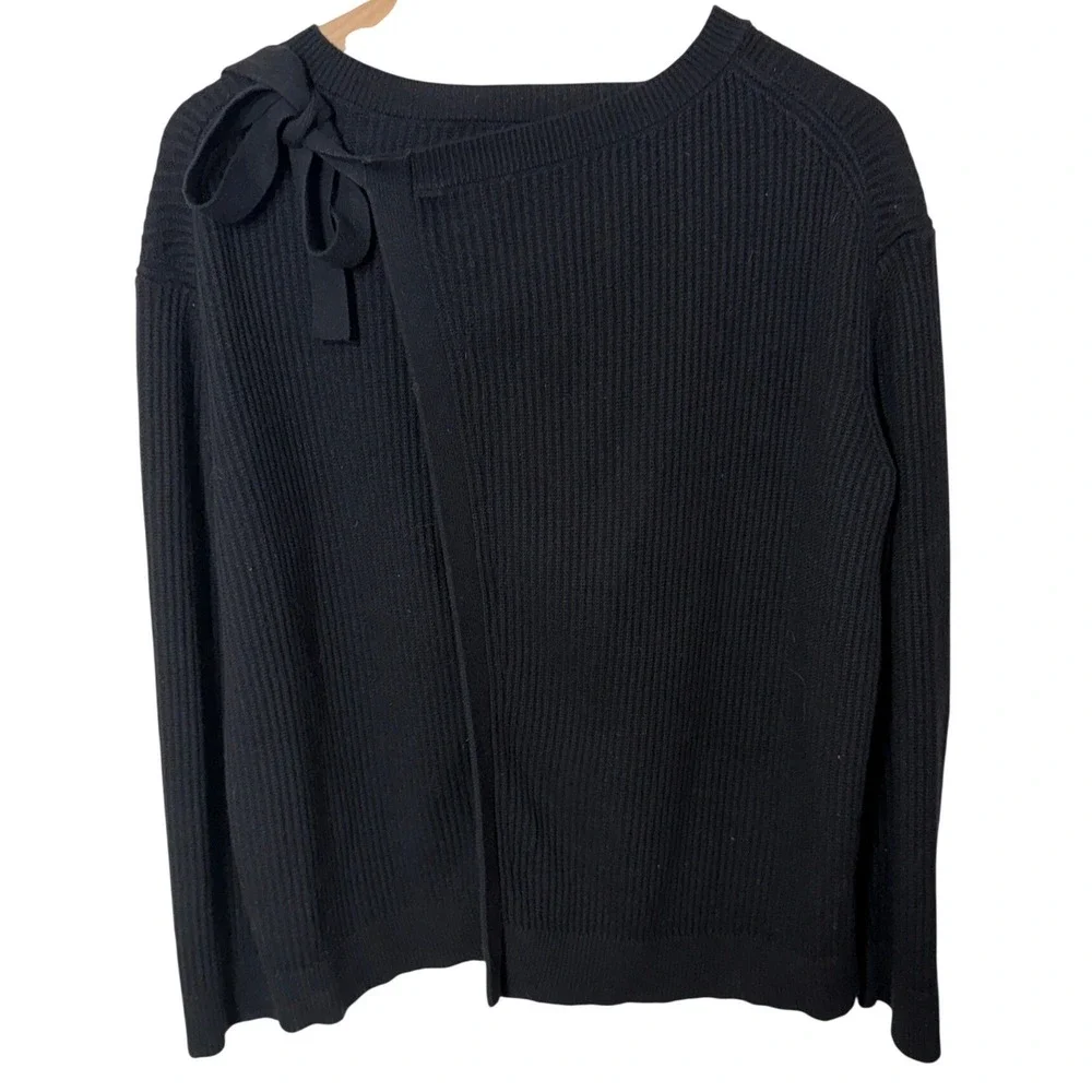 Vince Cashmere Blend Black Ribbed Knit Sweater‎ Tie Slit Back Size M chic cozy